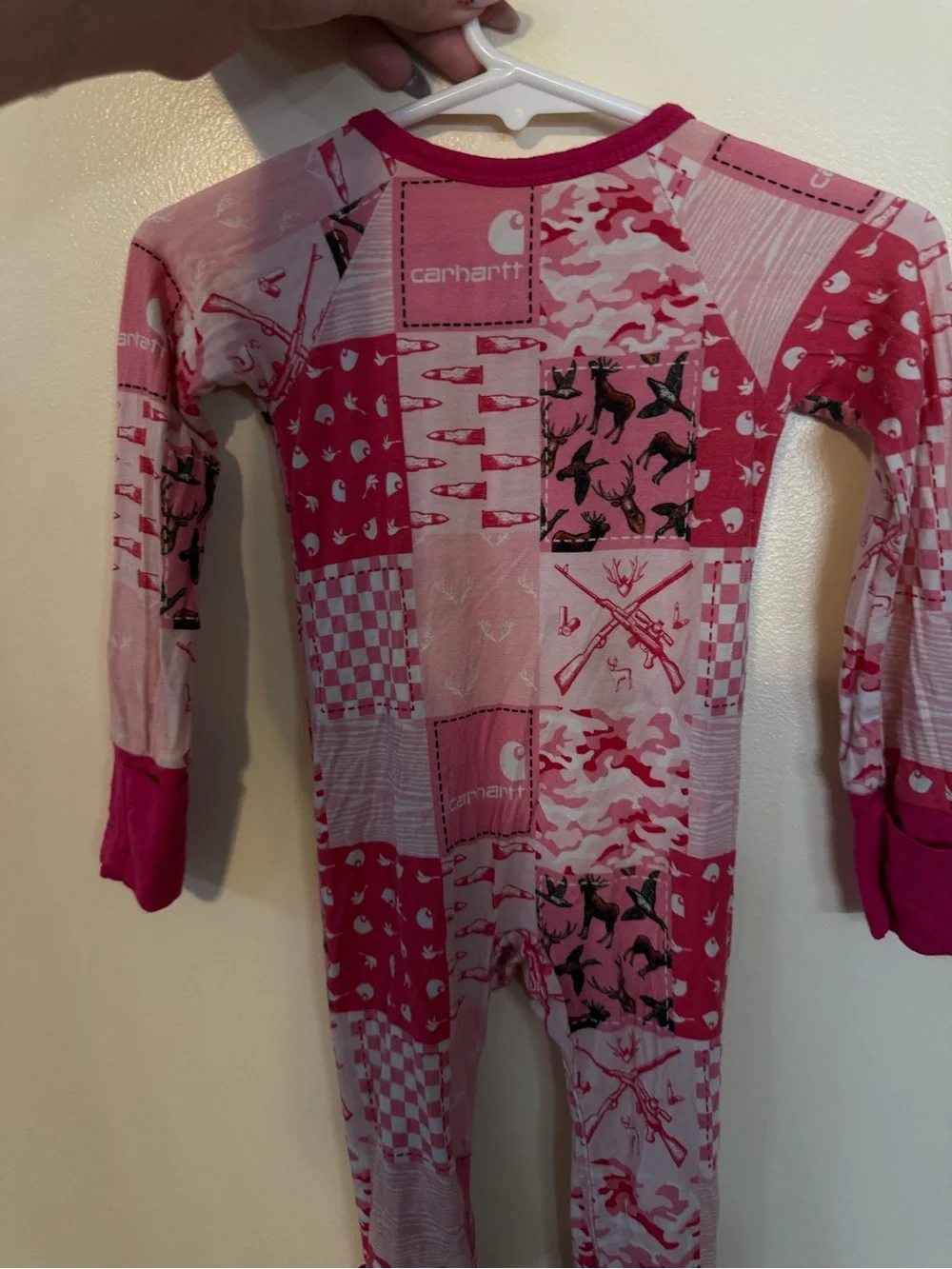 BAMBOO Pink Patchwork Print Footed One-Piece Pajamas